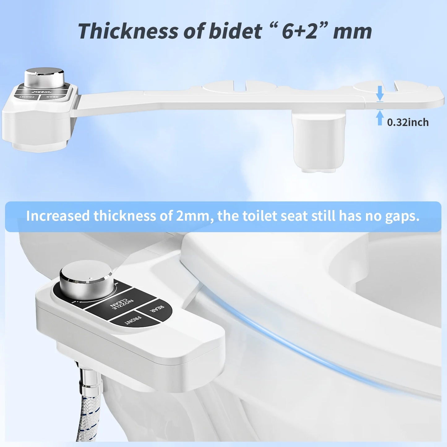 Fresh Water Toilet Bidet System – Dual Spray Nozzles with Angle Control, Self-Cleaning Jet, Gentle Feminine Setting, and Adjustable Pressure Flow