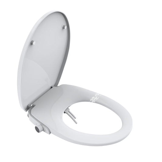 Elongated Non-Electric Bidet Toilet Seat with Dual Self-Cleaning Nozzles, Daisy White