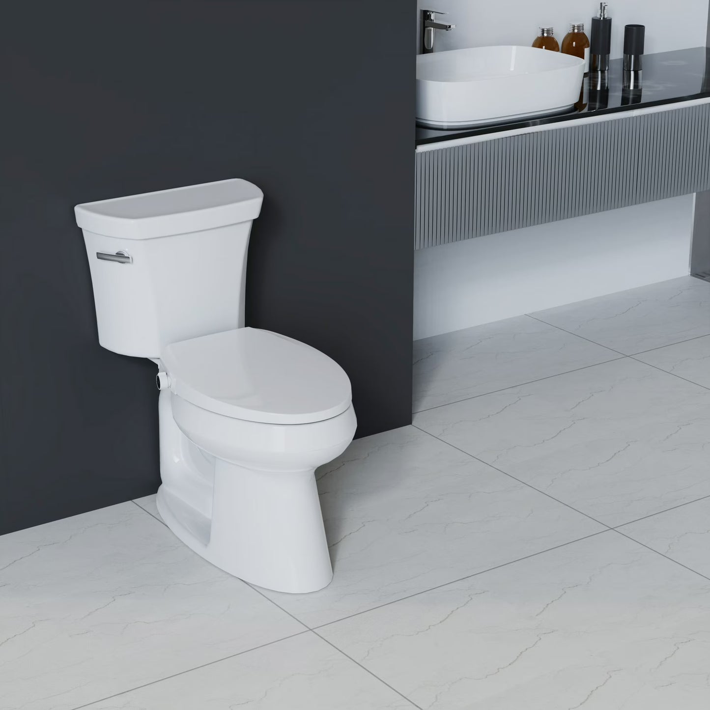 Elongated Non-Electric Bidet Toilet Seat with Dual Self-Cleaning Nozzles, Daisy White
