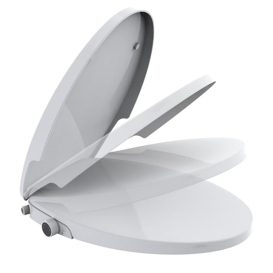 Elongated Non-Electric Bidet Toilet Seat with Dual Self-Cleaning Nozzles, Daisy White