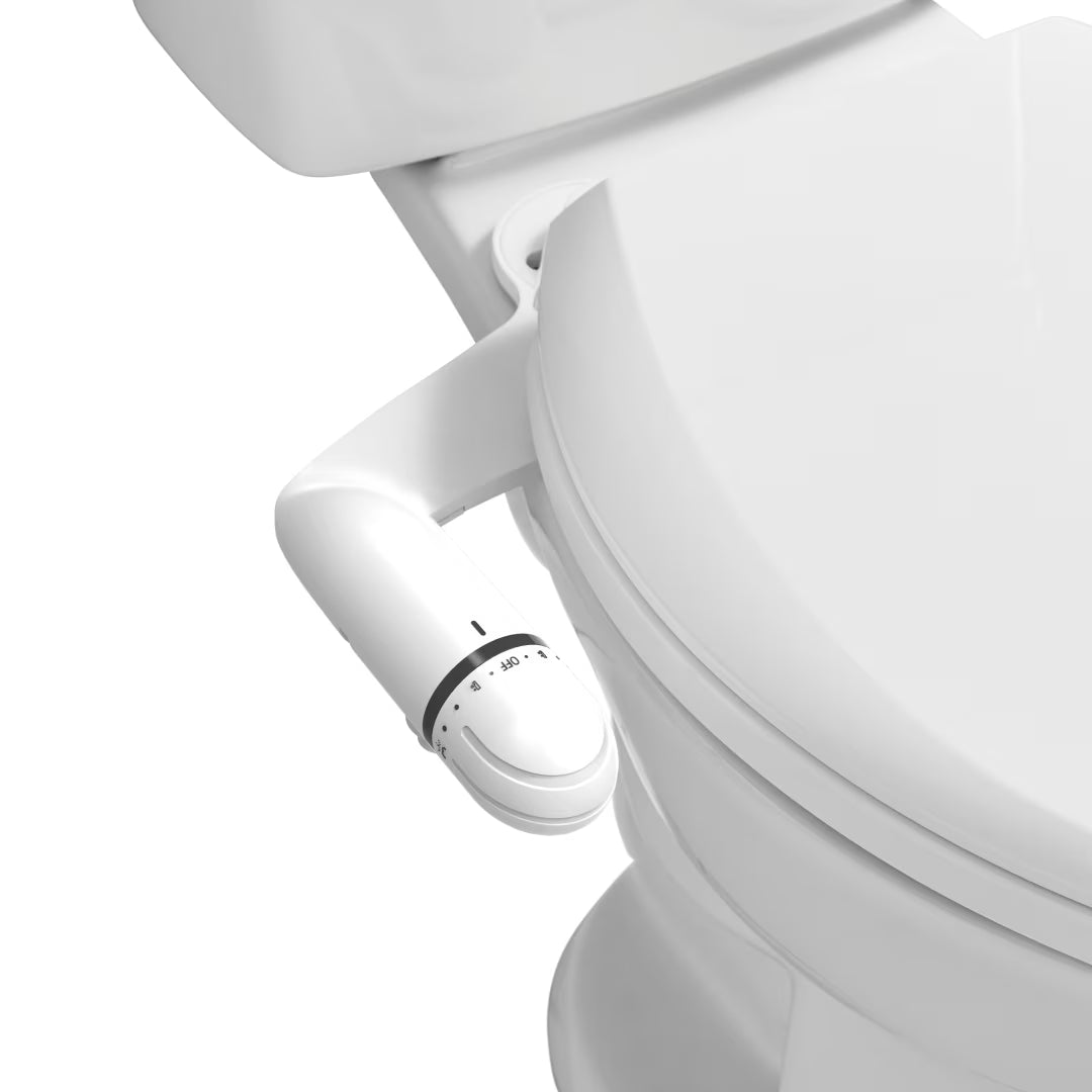 Dual Nozzles Bidet Attachments with Self Cleanig Daisy White, Slim Size