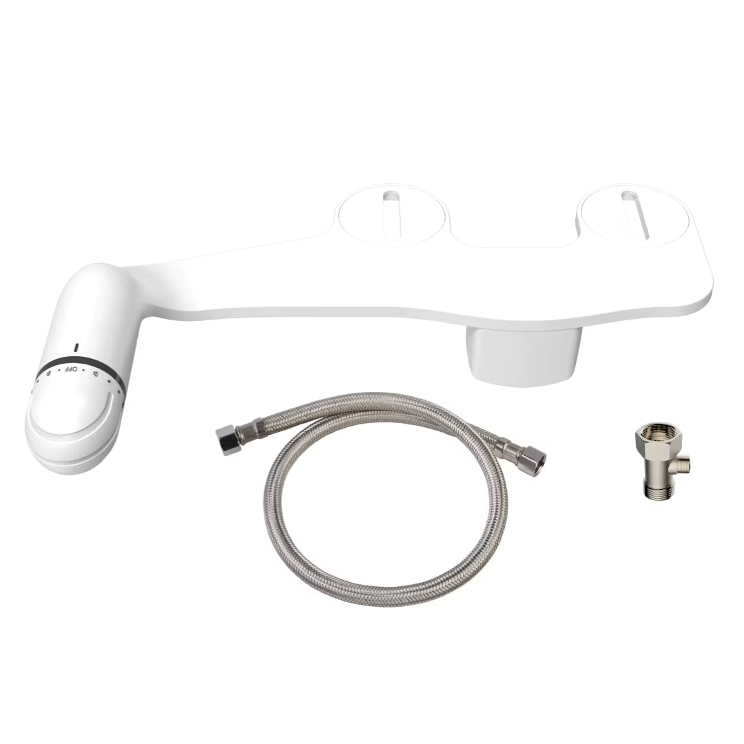 Dual Nozzles Bidet Attachments with Self Cleanig Daisy White, Slim Size