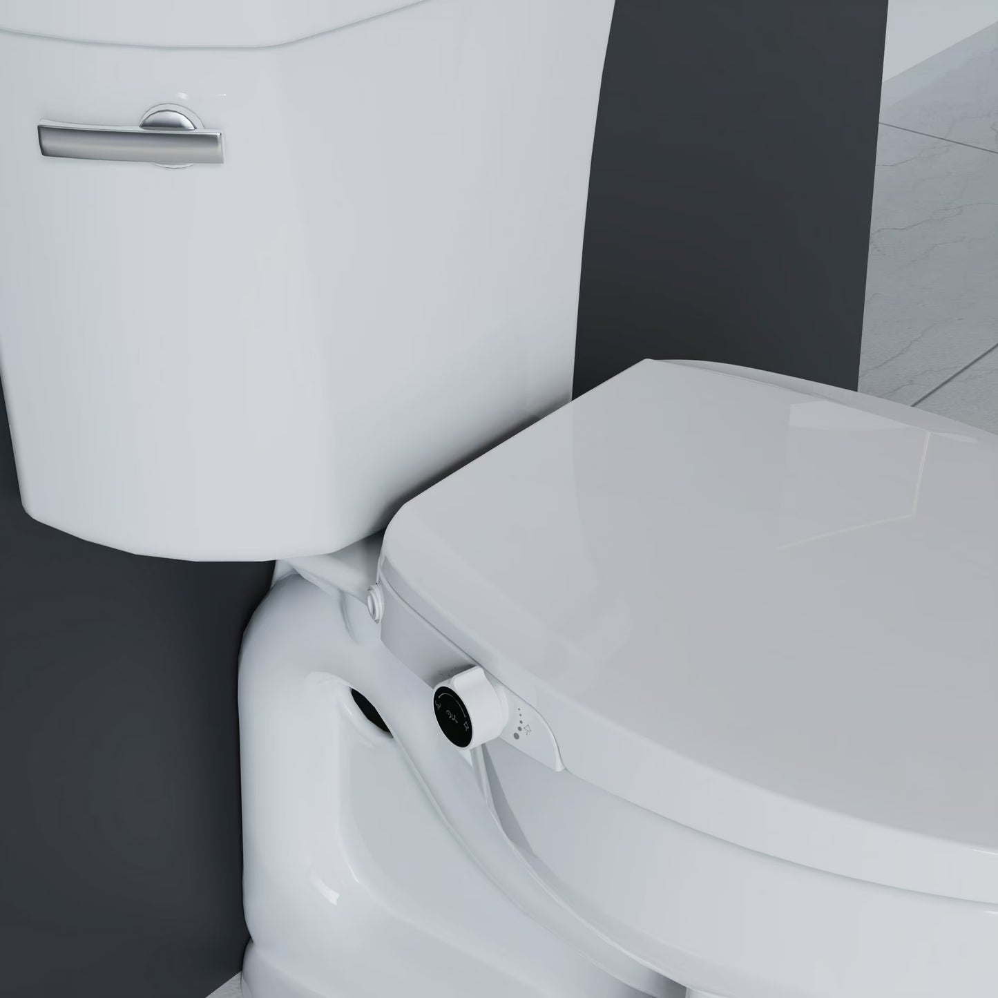 Elongated Non-Electric Bidet Toilet Seat with Dual Self-Cleaning Nozzles, Daisy White