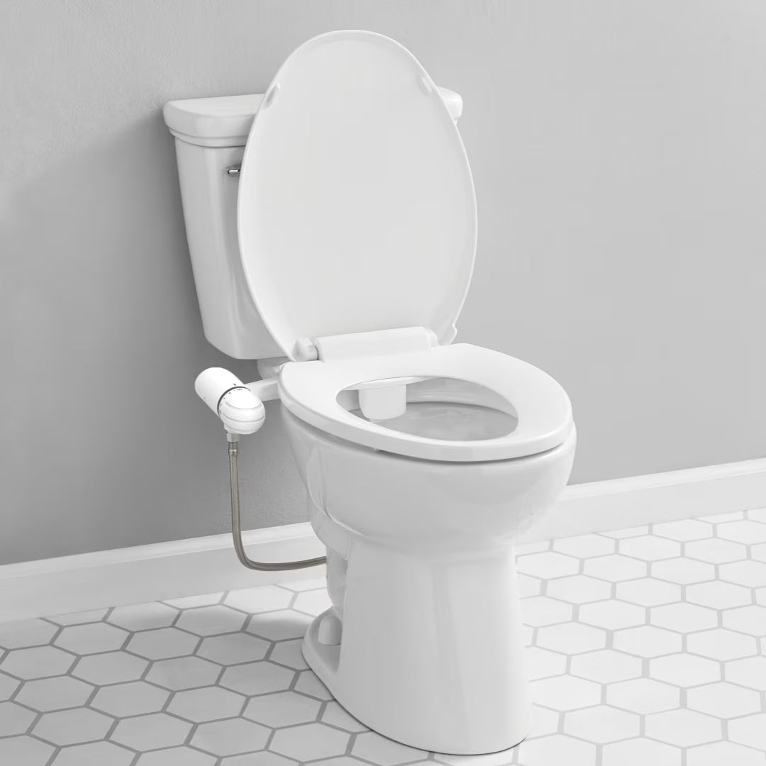 Dual Nozzles Bidet Attachments with Self Cleanig Daisy White, Slim Size